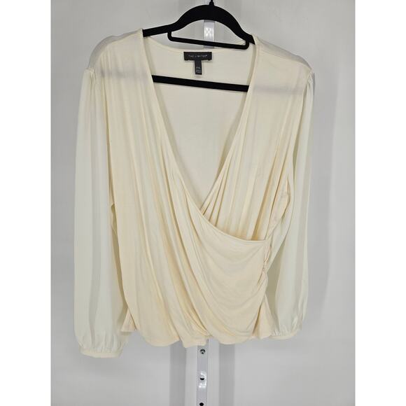 The Limited Womens Sz PXL Petite Long Sleeve Draped Blouse Cream Faux Wrap - Picture 1 of 4